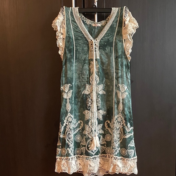 Pinky cotton dress Green and Cream embroidered Lace Dress size XS - Picture 1 of 4